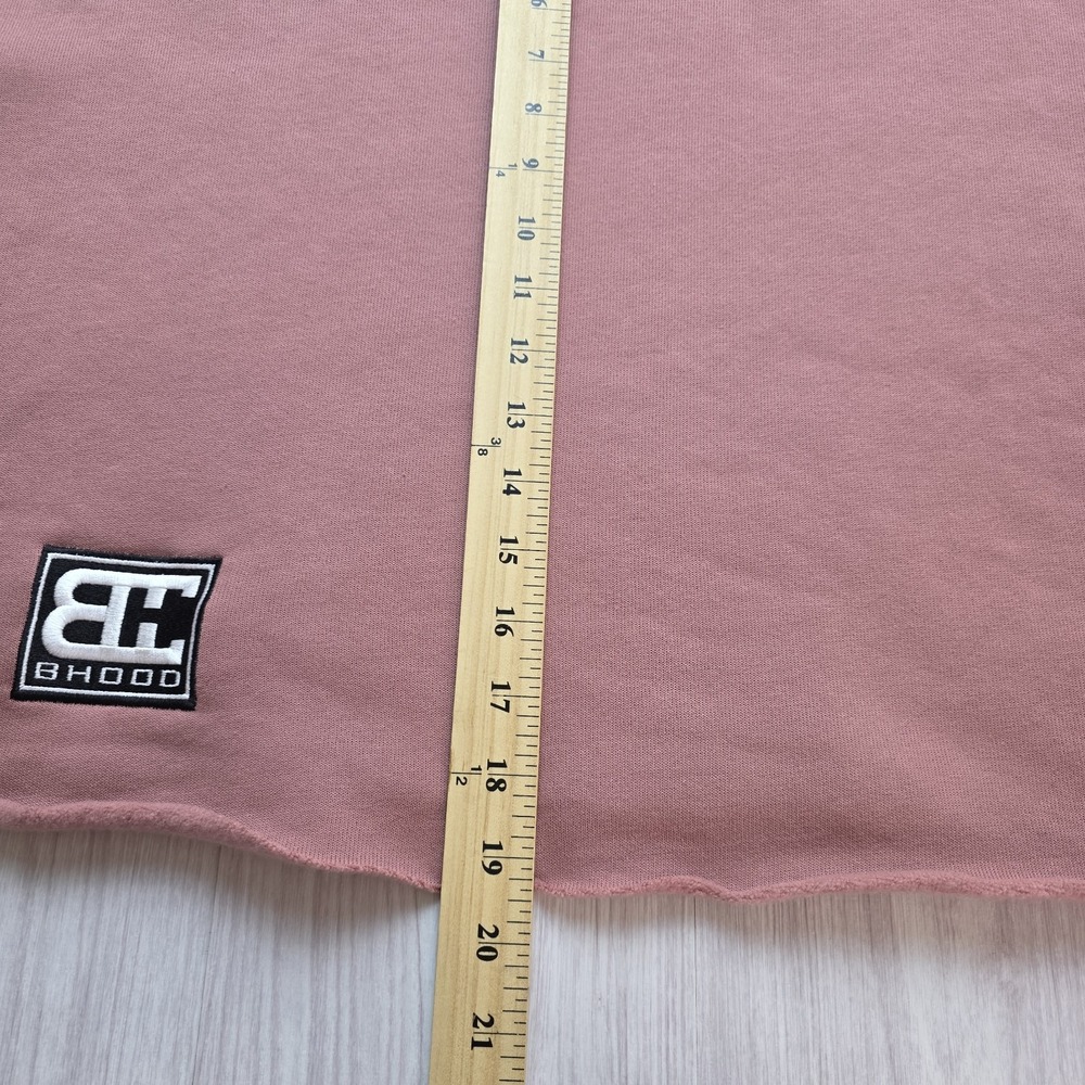 B'Hood Brotherhood Cropped Sweatshirt Women's Size L Raw Hem Crewneck Rose Mauve - Picture 5 of 6